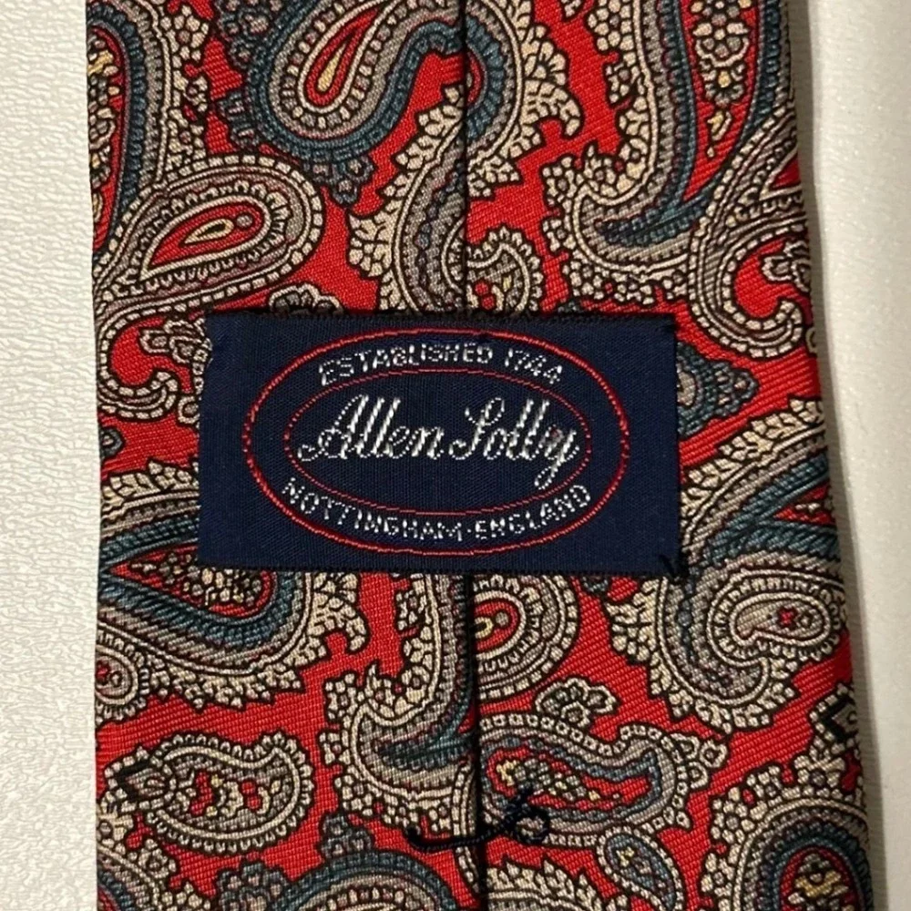 Allen Solly Silk Paisley‎ Necktie 3.5" Wide Red Gold Classic Mens Tie - Picture 5 of 6